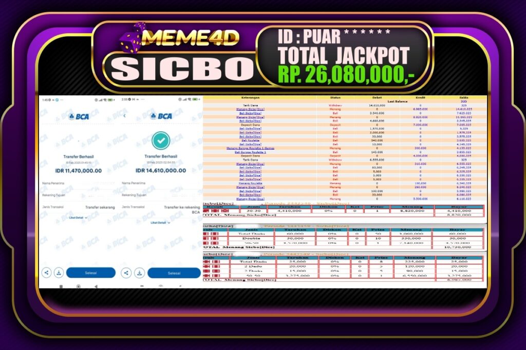 Bukti Jp MEME4D Casino Online 13 Februari 2025