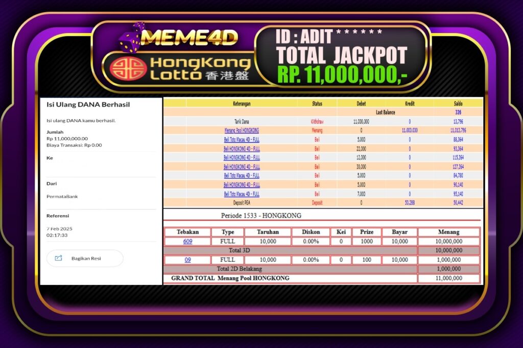 Bukti Jp MEME4D Togel Online 07 Februari 2025
