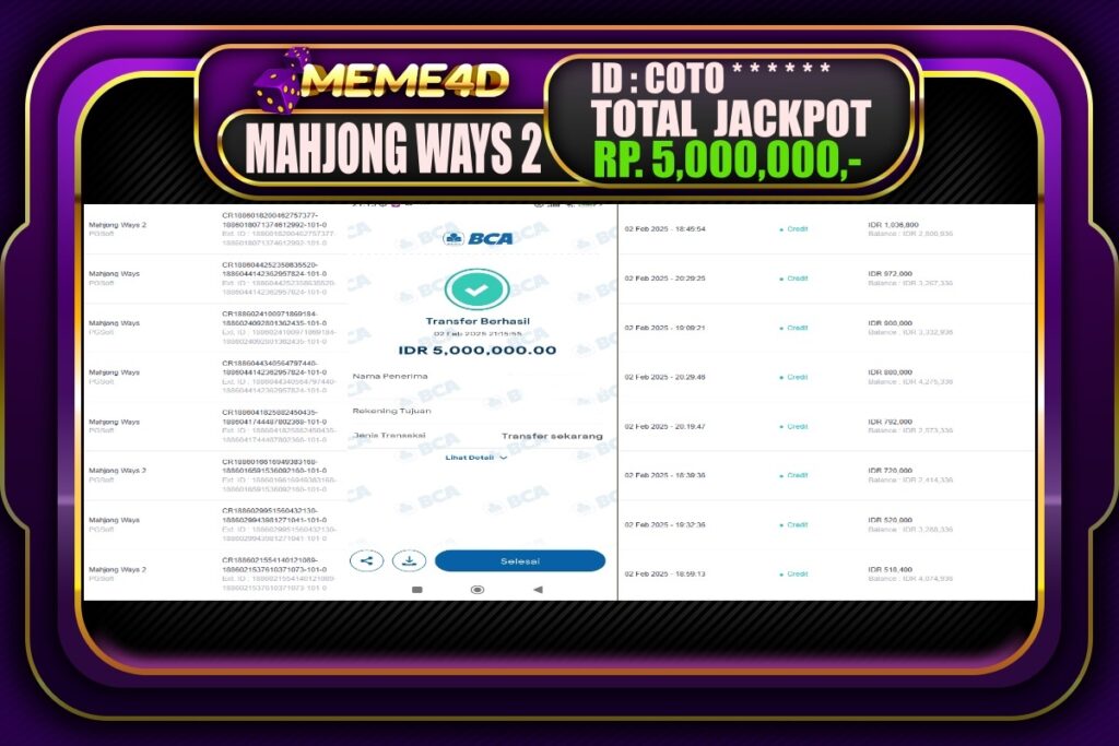 Bukti Jp MEME4D Slot Online 03 Februari 2025