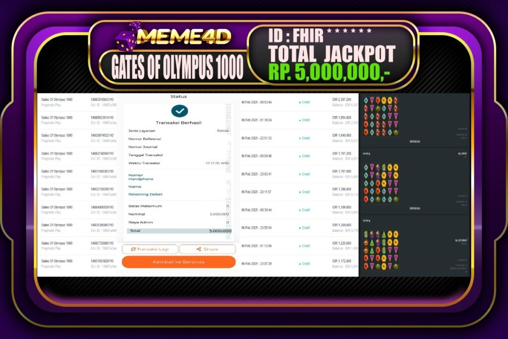 Bukti Jp MEME4D Slot Online 07 Februari 2025