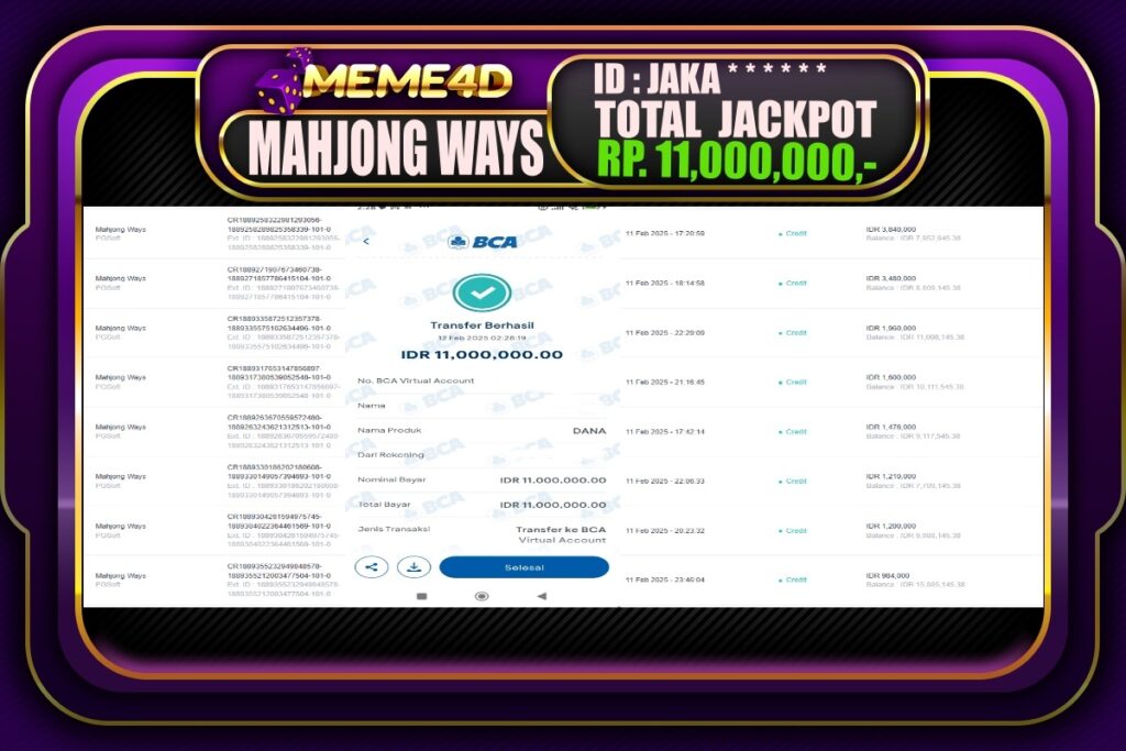 Bukti Jp MEME4D Slot Online 12 Februari 2025