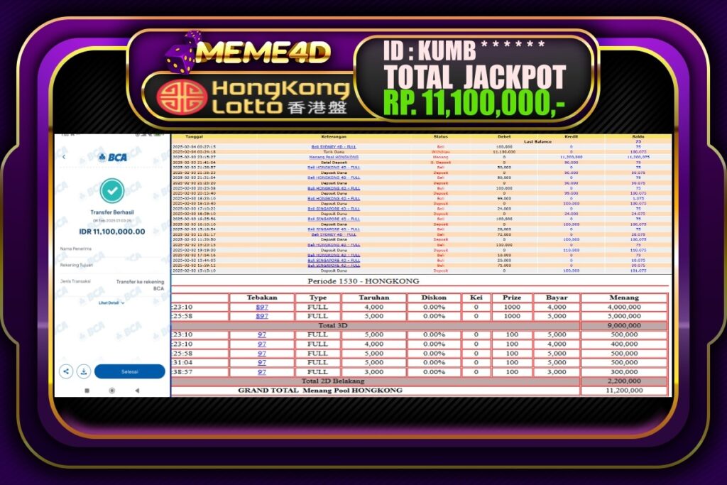 Bukti Jp MEME4D Togel Online 04 Februari 2025