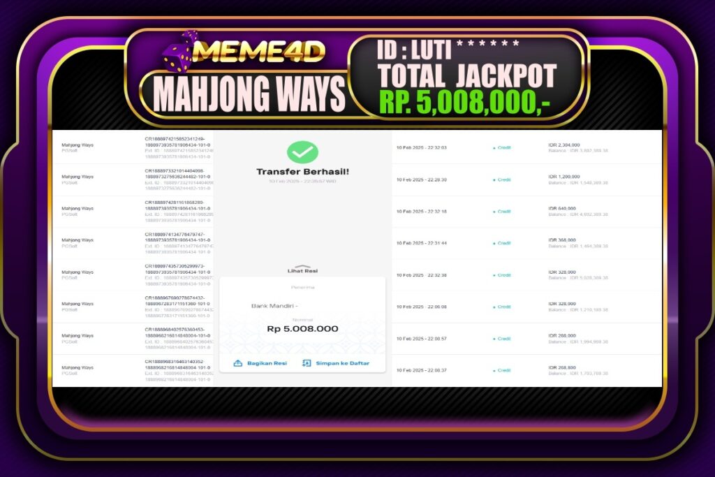 Bukti Jp MEME4D Slot Online 11 Februari 2025