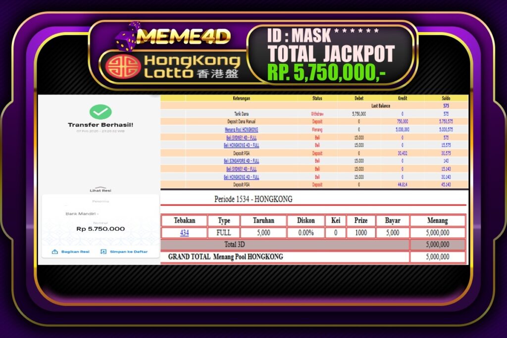 Bukti Jp MEME4D Togel Online 08 Februari 2025