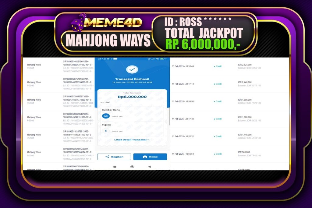 Bukti Jp MEME4D Slot Online 12 Februari 2025