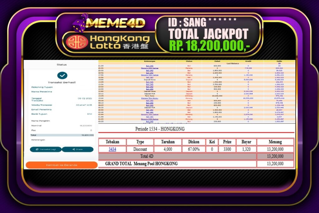 Bukti Jp MEME4D Togel Online 08 Februari 2025