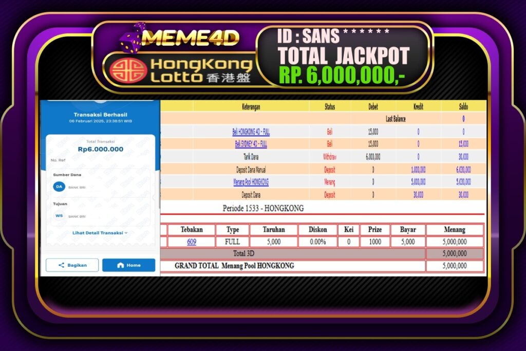 Bukti Jp MEME4D Togel Online 07 Februari 2025