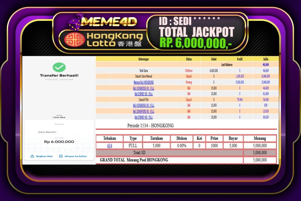 Bukti Jp MEME4D Togel Online 08 Februari 2025