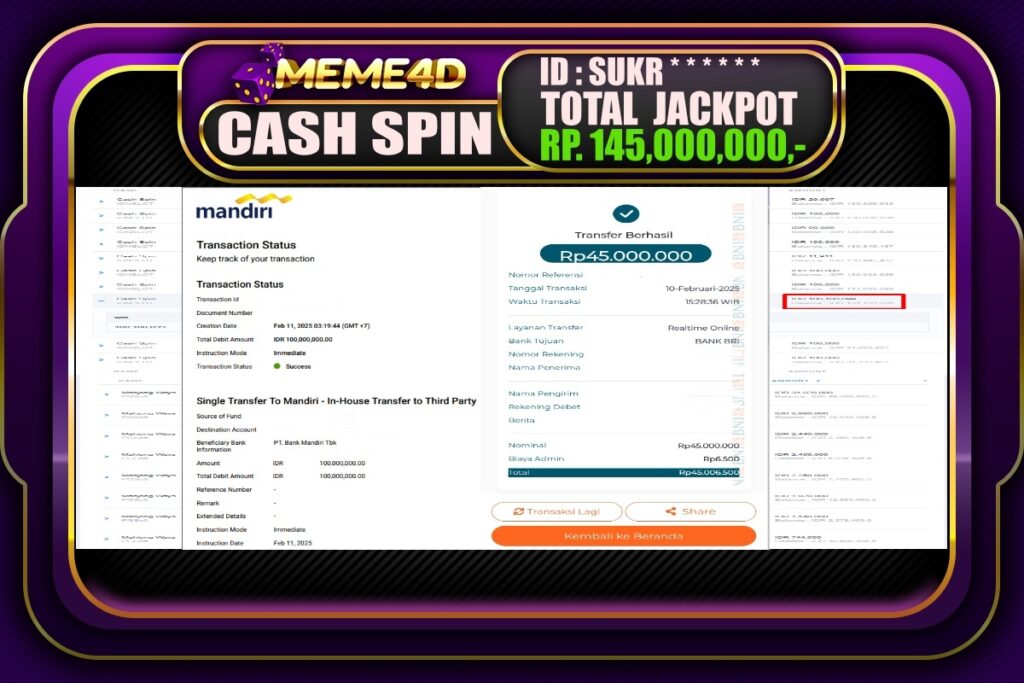 Bukti Jp MEME4D Slot Online 11 Februari 2025