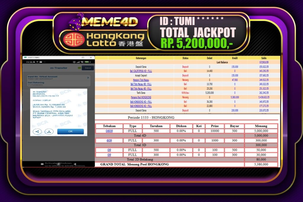 Bukti Jp MEME4D Togel Online 07 Februari 2025