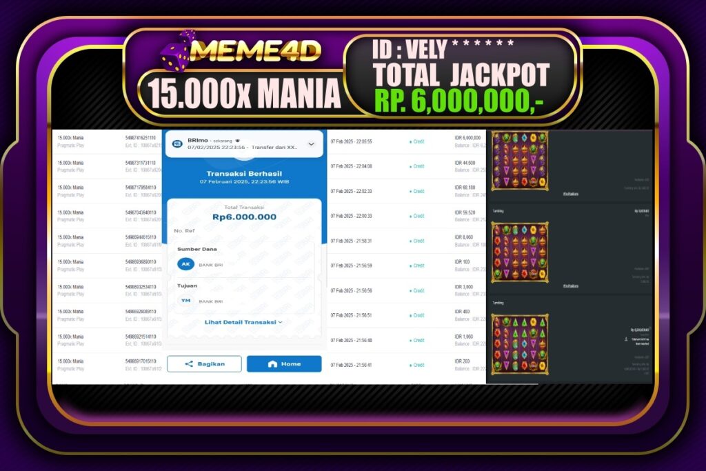 Bukti Jp MEME4D Slot Online 08 Februari 2025