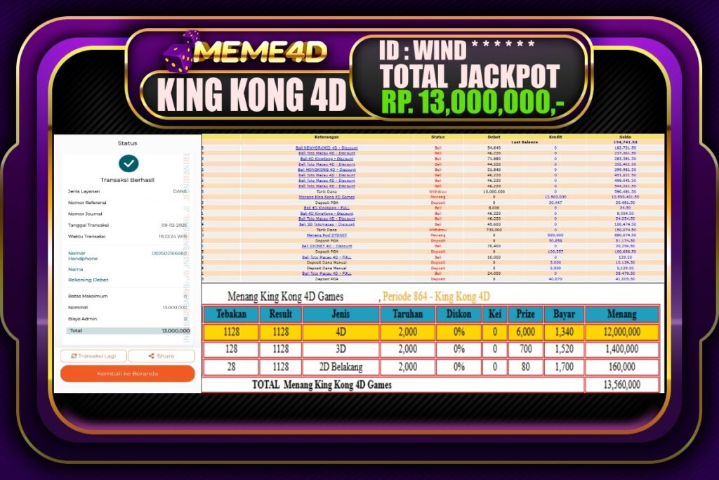 Bukti Jp MEME4D Togel Online 10 Februari 2025