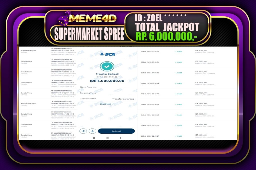 Bukti Jp MEME4D Slot Online 05 Februari 2025