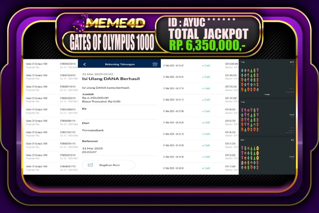 Bukti Jp MEME4D Slot Online 31 Maret 2025