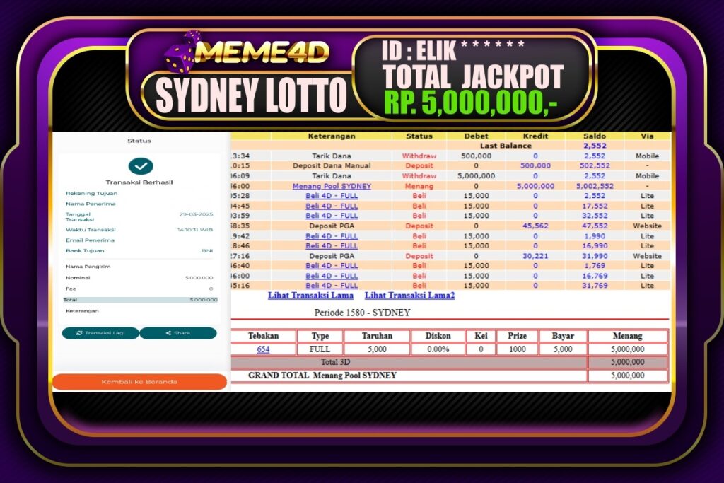 Bukti Jp MEME4D Togel Online 30 Maret 2025