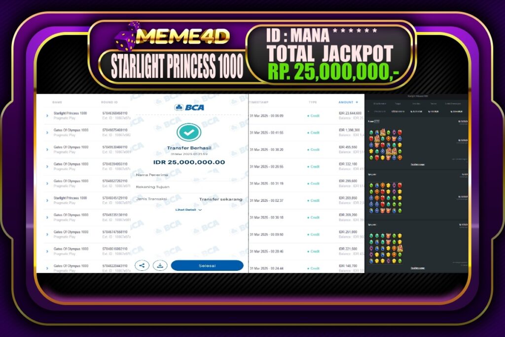 Bukti Jp MEME4D Slot Online 31 Maret 2025