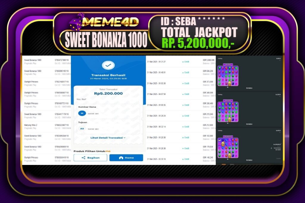 Bukti Jp MEME4D Slot Online 31 Maret 2025