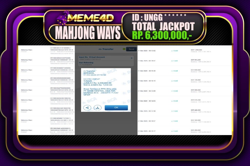 Bukti Jp MEME4D Slot Online 31 Maret 2025