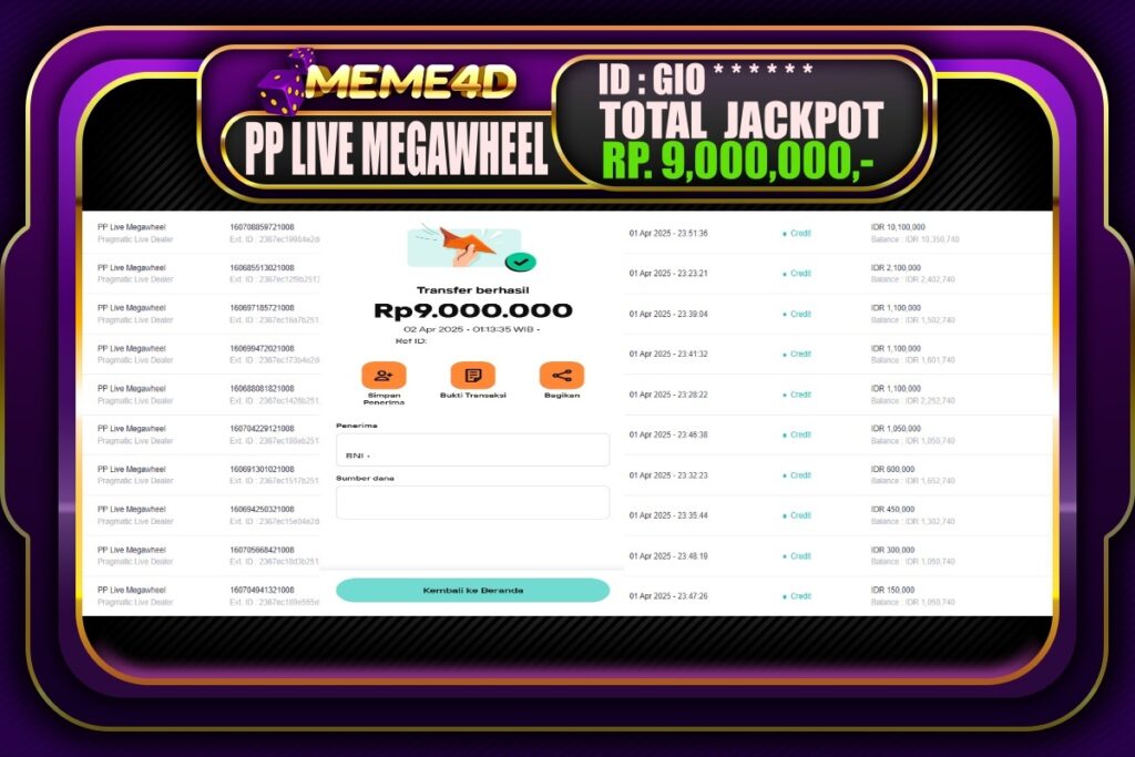 Bukti Jp MEME4D Casino Online 02 April 2025