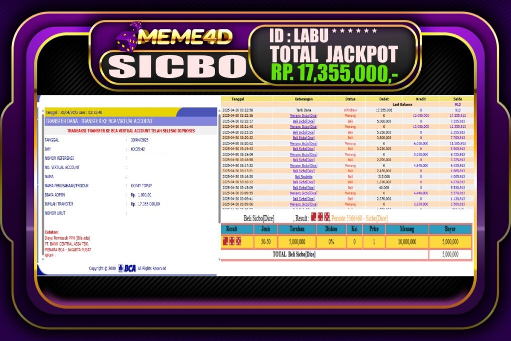 Bukti Jp MEME4D Casino Online 30 April 2025