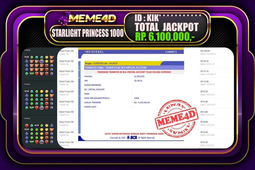 Bukti Jp MEME4D Slot Online 01 Juni 2025