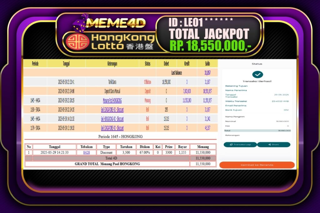 Bukti Jp MEME4D Togel Online 30 Mei 2025
