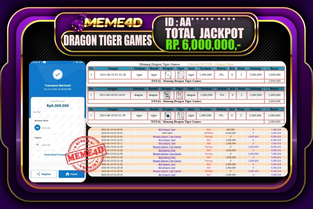 Bukti Jp MEME4D Casino Online 19 Juni 2025