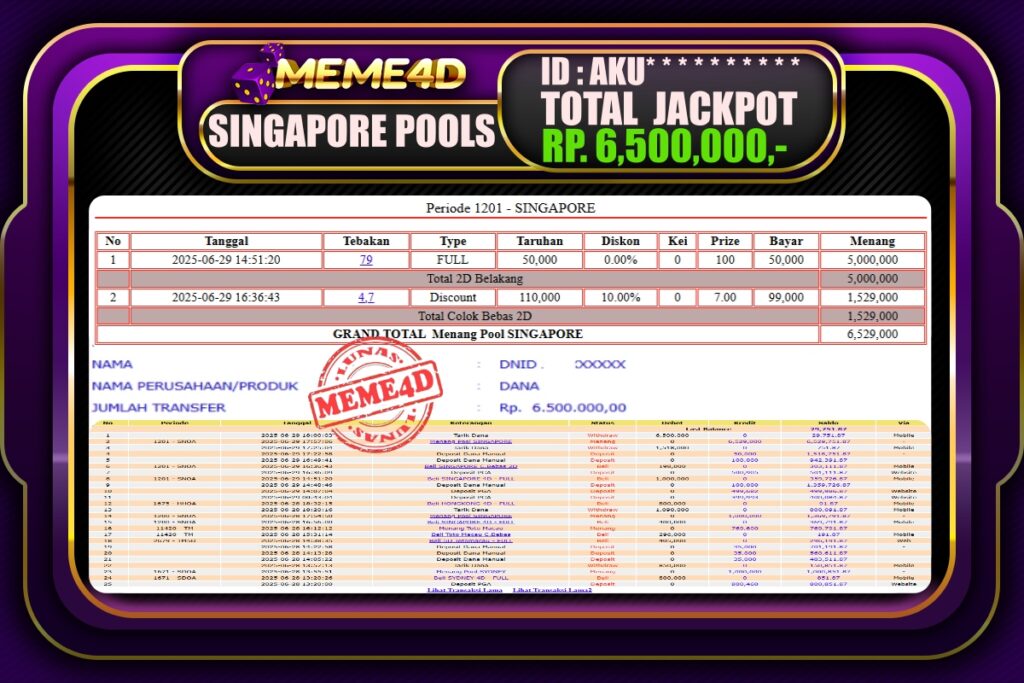 Bukti Jp MEME4D Togel Online 30 Juni 2025