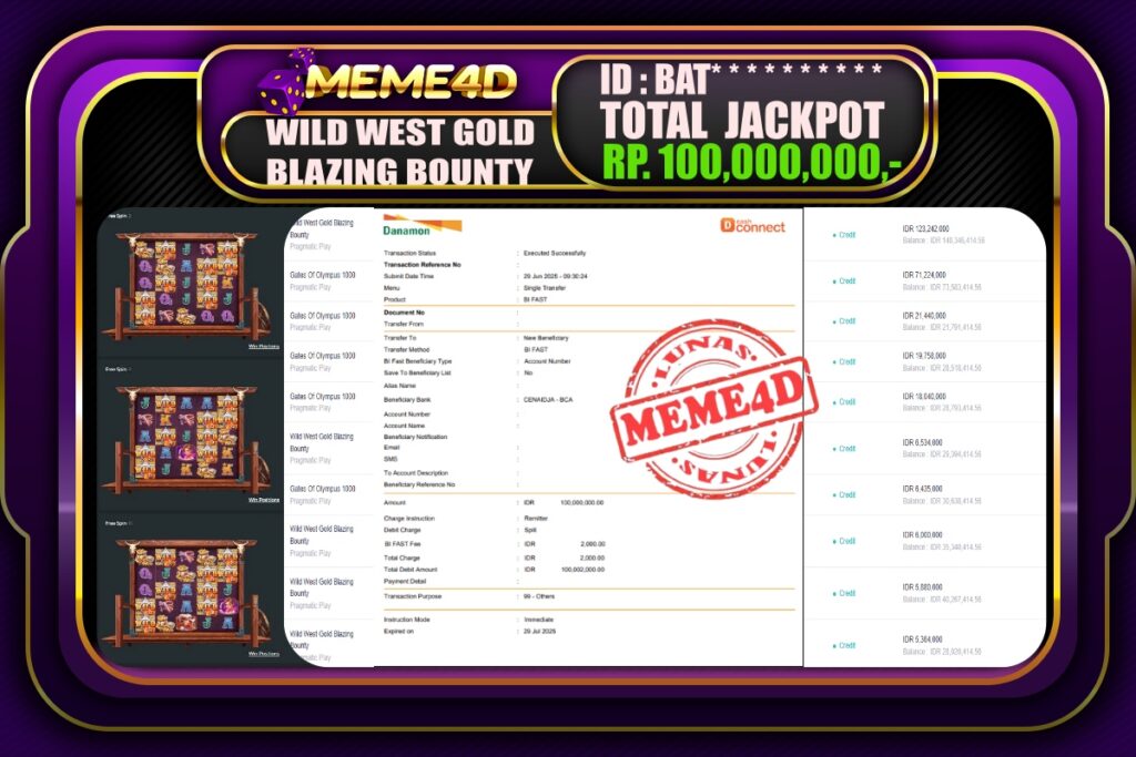 Bukti Jp MEME4D Slot Online 30 Juni 2025