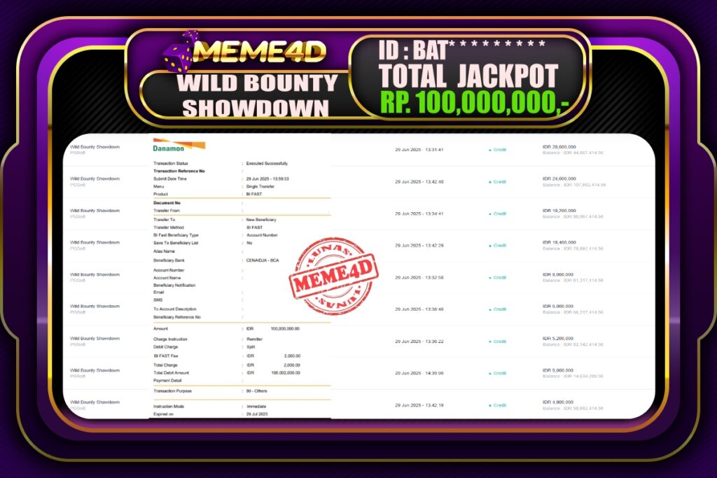 Bukti Jp MEME4D Slot Online 30 Juni 2025