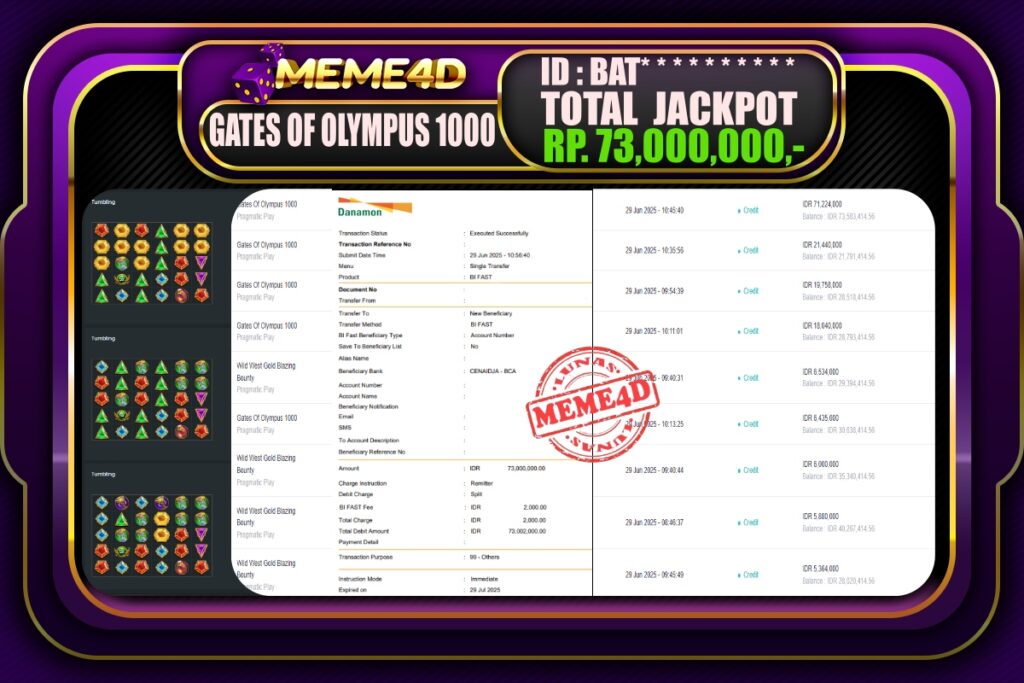 Bukti Jp MEME4D Slot Online 30 Juni 2025