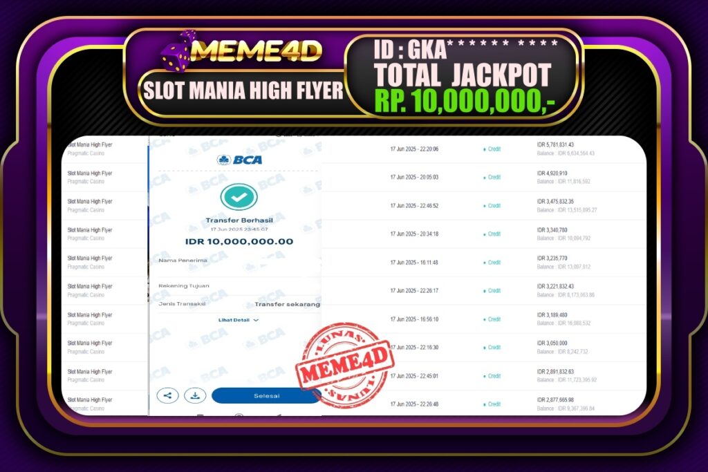 Bukti Jp MEME4D Casino Online 18 Juni 2025