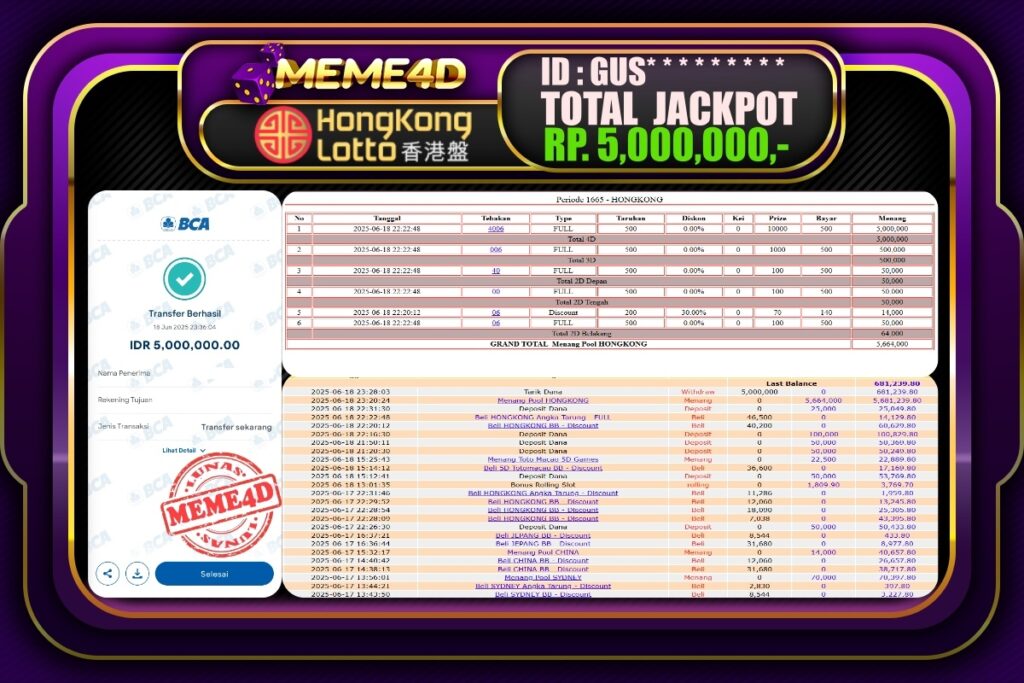 Bukti Jp MEME4D Togel Online 19 Juni 2025