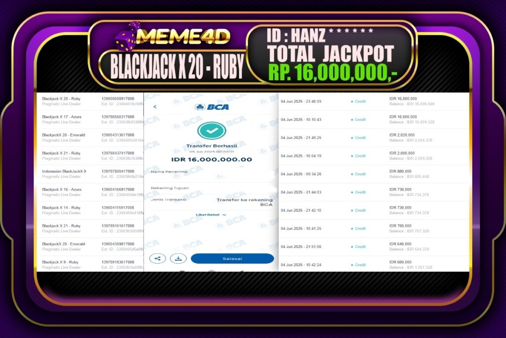 Bukti Jp MEME4D Casino Online 05 Juni 2025