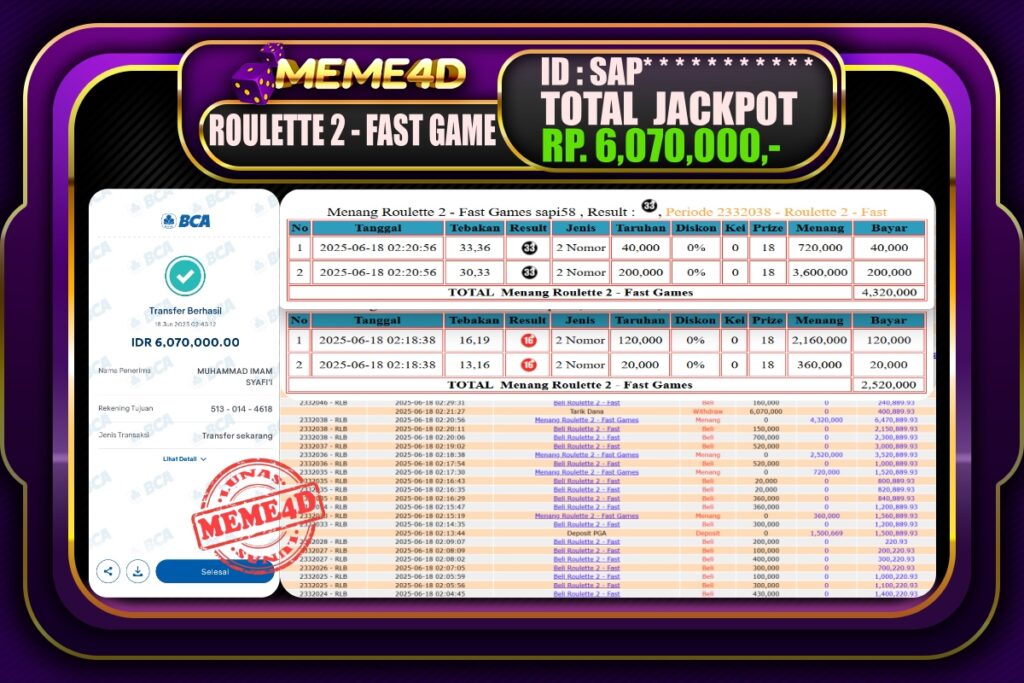 Bukti Jp MEME4D Casino Online 18 Juni 2025