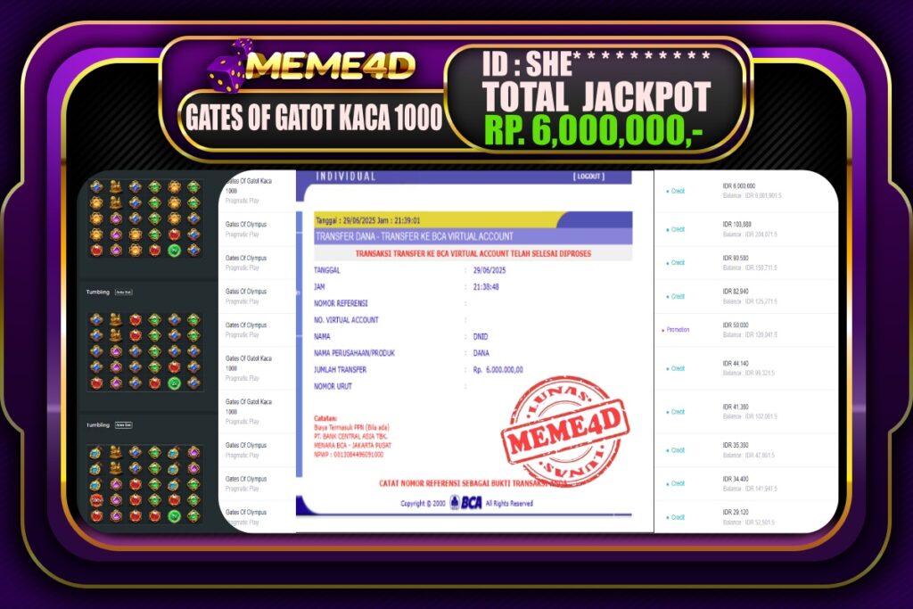 Bukti Jp MEME4D Slot Online 30 Juni 2025