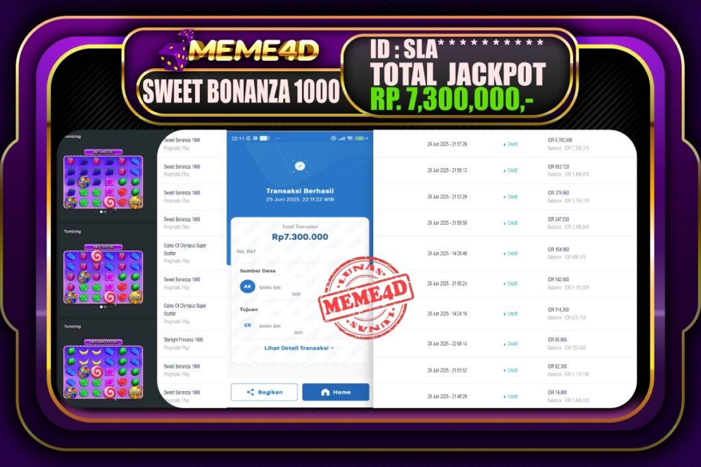 Bukti Jp MEME4D Slot Online 30 Juni 2025