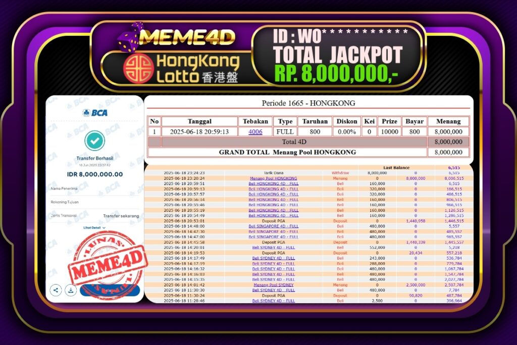 Bukti Jp MEME4D Togel Online 19 Juni 2025