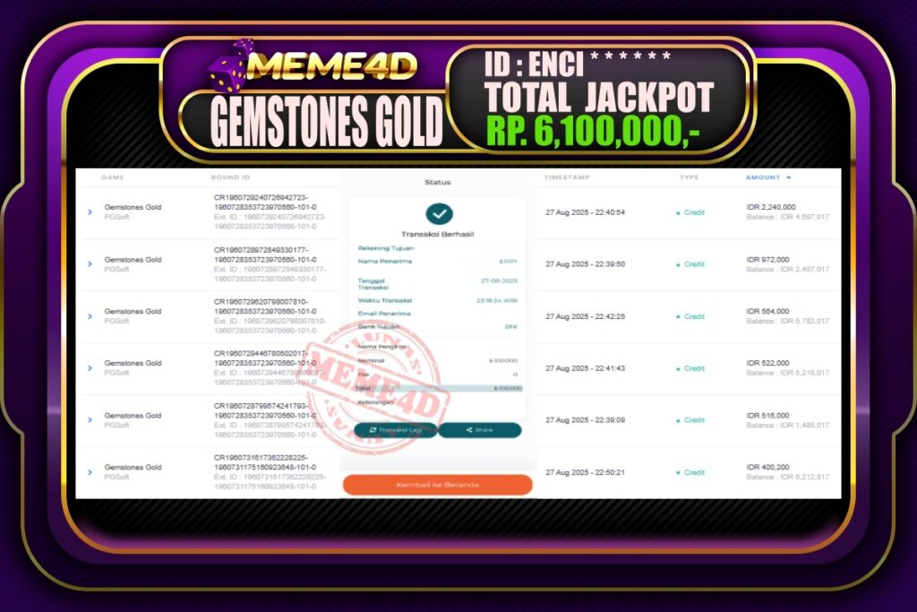 Bukti Jp MEME4D Slot Online 28 Agustus 2025