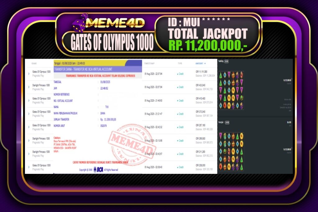 Bukti Jp MEME4D Slot Online 02 AGUSTUS 2025