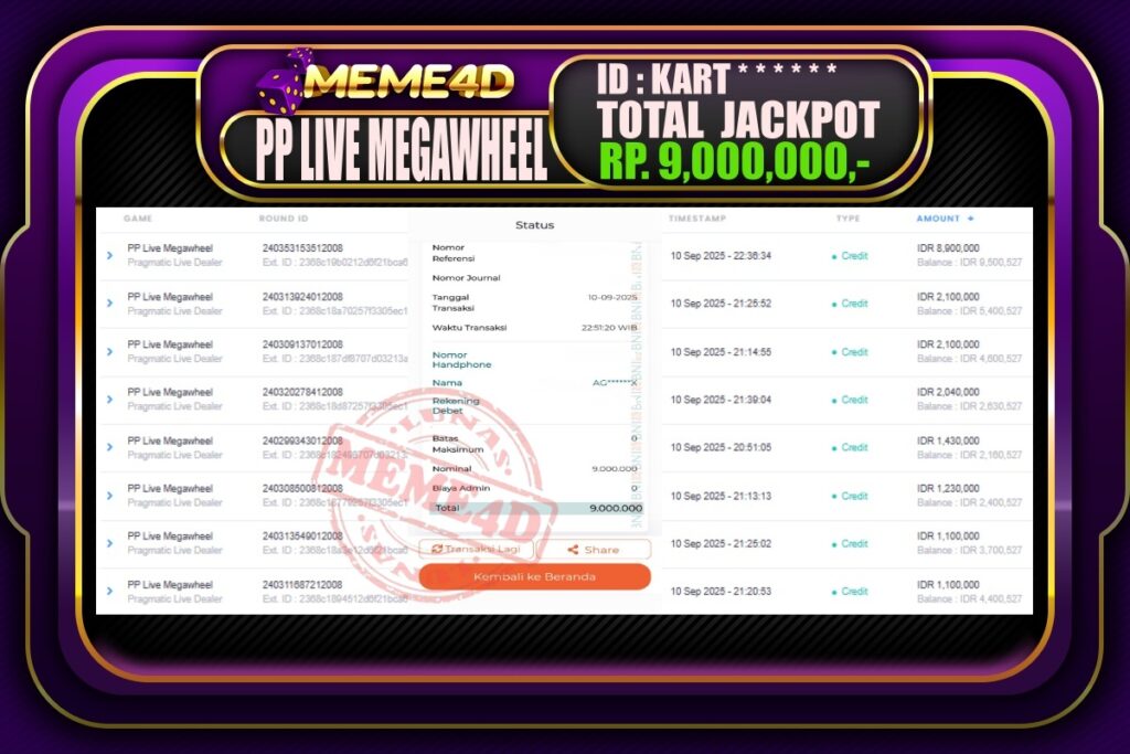 Bukti Jp MEME4D Casino Online 11 September 2025