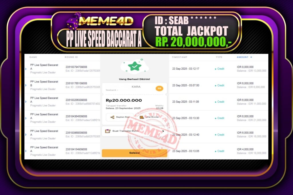 Bukti Jp MEME4D Casino Online 23 September 2025