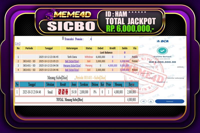 Bukti Jp MEME4D Casino Online 14 Oktober2025