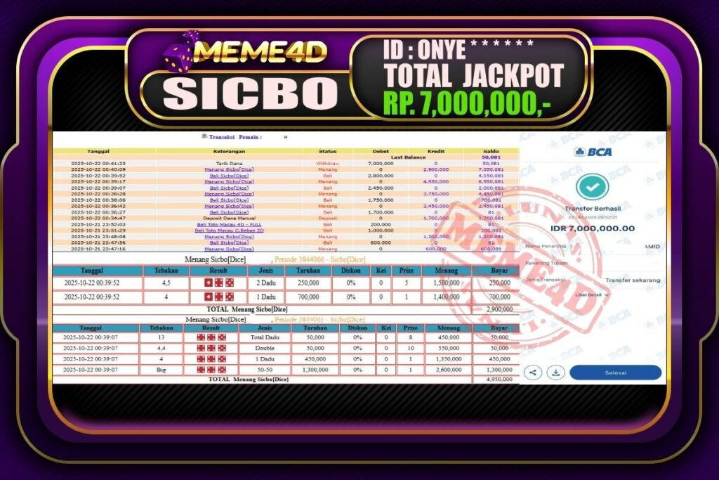 Bukti Jp MEME4D Casino Online 22 Oktober2025