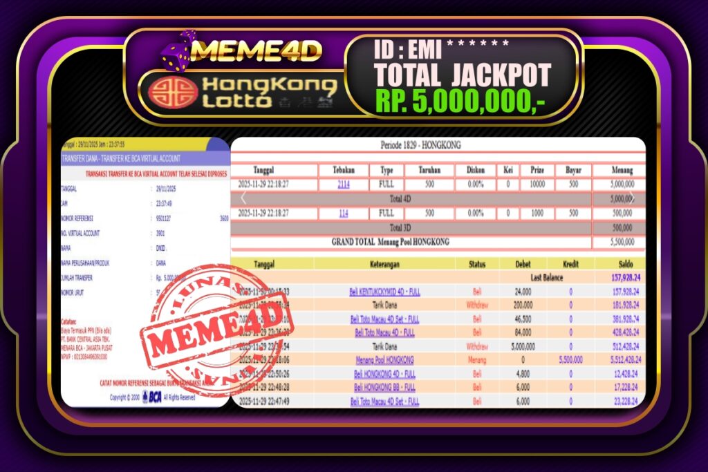 Bukti Jp MEME4D Togel Online 30 November 2025