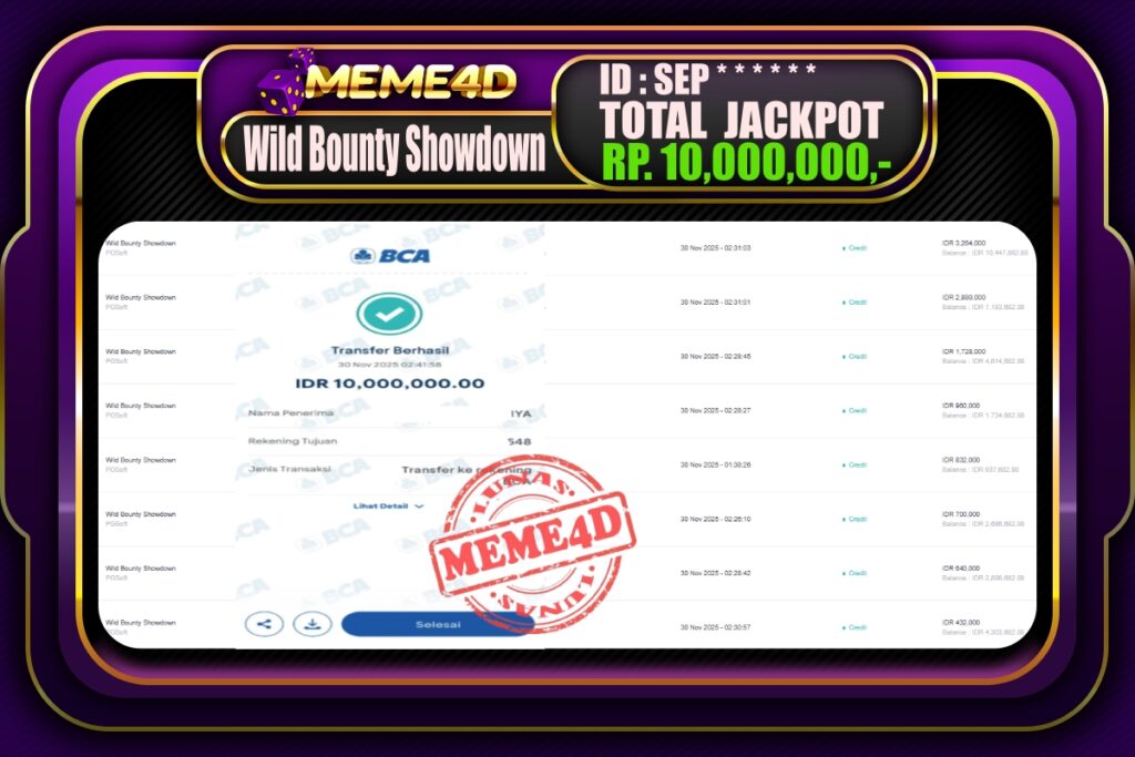 Bukti Jp MEME4D Slot Online 30 November 2025