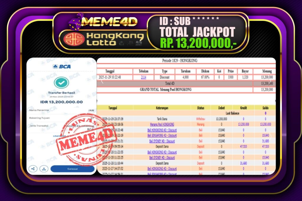 Bukti Jp MEME4D Togel Online 30 November 2025