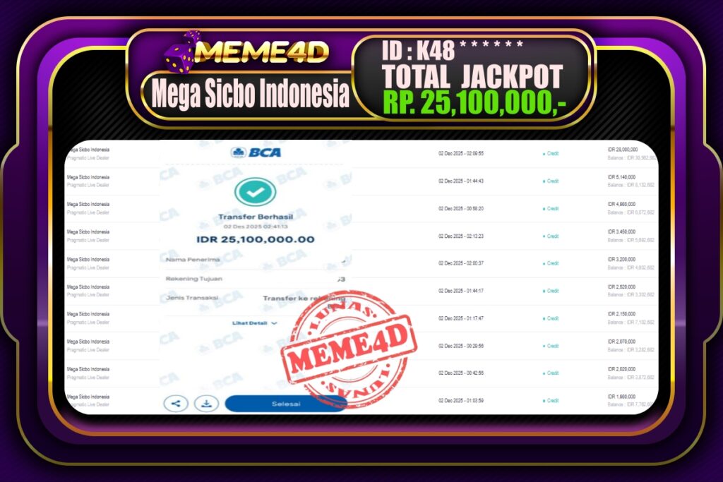 Bukti Jp MEME4D Casino Online 02 Desember  2025