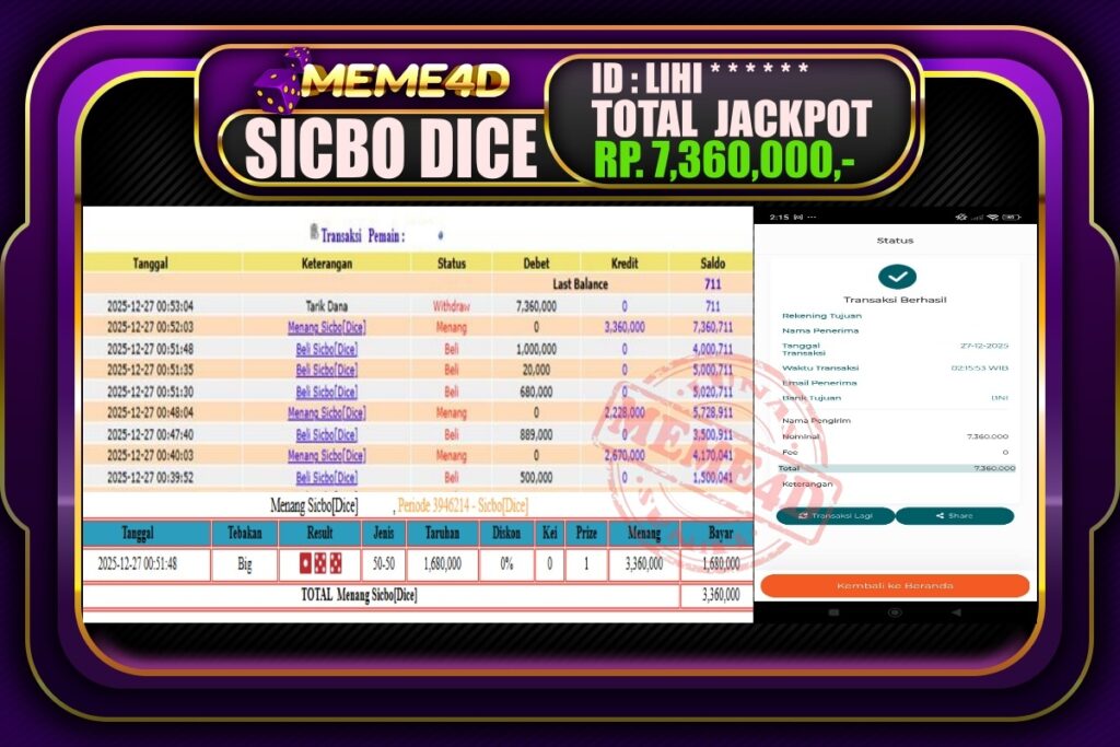 Bukti Jp MEME4D Casino Online 27 Desember 2025