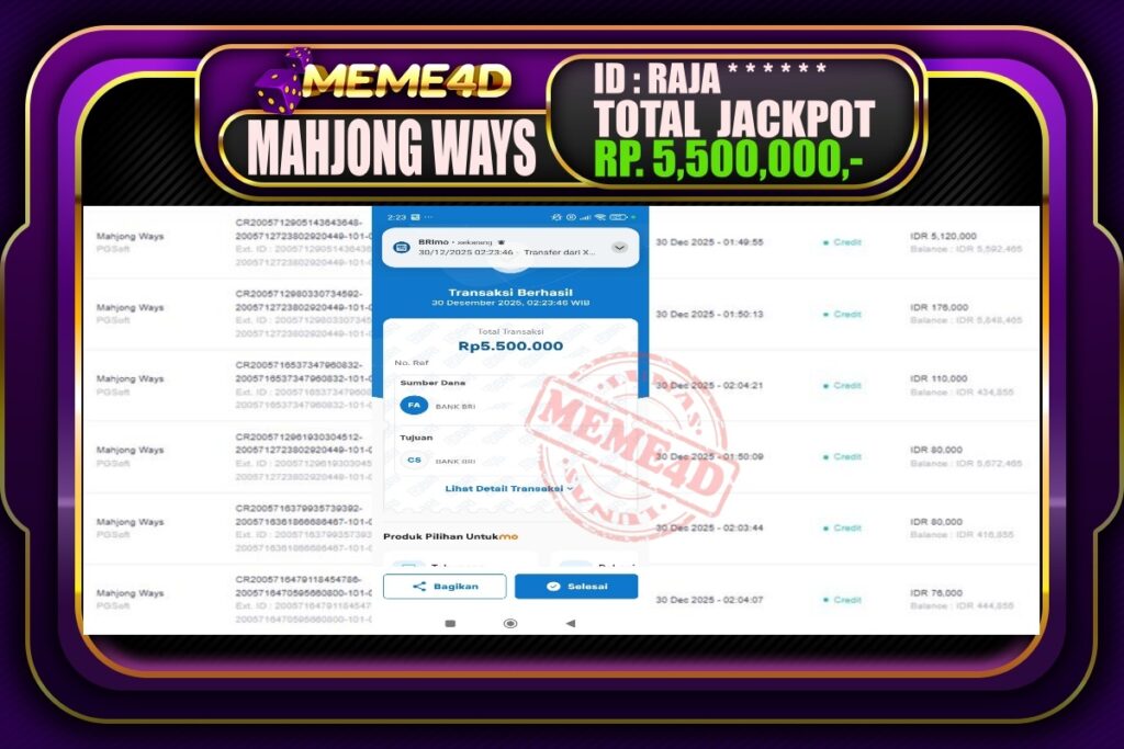 Bukti Jp MEME4D Slot Online 30 Desember 2025